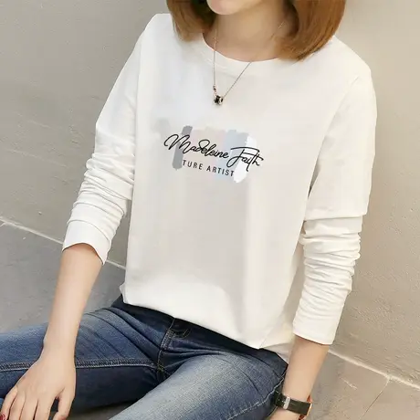 春季女士宽松上衣长袖T恤女韩版百搭纯棉2022年春装新款打底衫潮图片