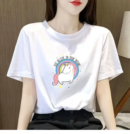 纯棉卡通短袖t恤女圆领宽松2023夏季新款体恤打底衫上衣大码半袖图片