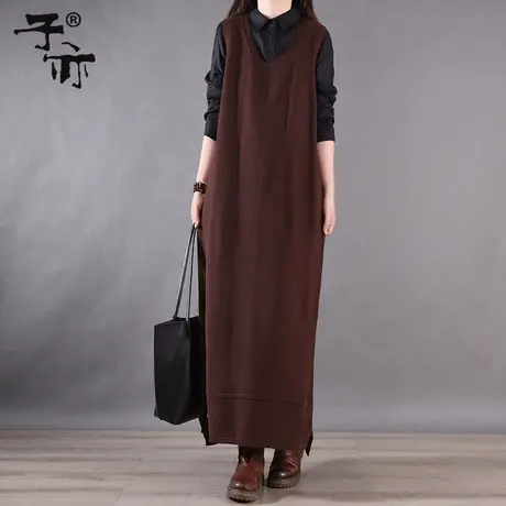 子亦秋冬新款针织毛衣马甲  长款百搭休闲宽松马夹针织衫商品大图