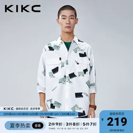 kikc衬衫长袖男2023春夏新款商场同款日系复古印花潮流宽松花衬衫图片