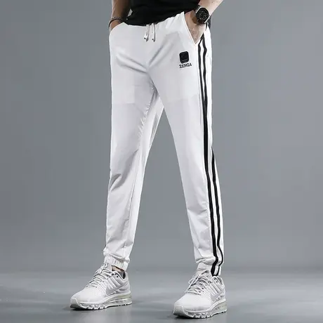 夏季薄款冰丝休闲裤男2023新款白色潮牌修身束脚弹力百搭时尚裤子商品大图