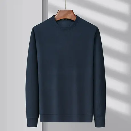 华夫格长袖T恤男春夏季潮流圆领套头上衣宽松休闲内搭打底衫卫衣商品大图