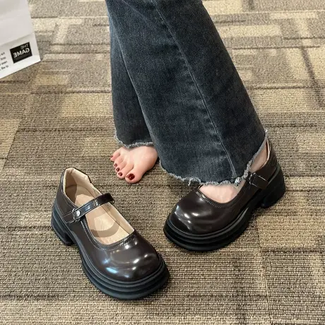 玛丽珍女鞋2023夏季新款厚底jk单鞋复古气质法式浅口粗跟小皮鞋潮商品大图