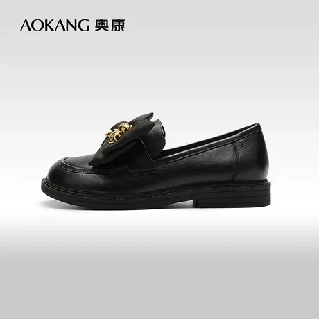 【门店发货】奥康女鞋春季英伦乐福鞋蝴蝶结学院皮鞋真皮优雅百搭商品大图