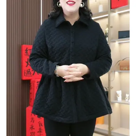 胖mm时髦洋气新款加肥加大码T恤翻领高腰A版正肩提花两穿中长上衣商品大图