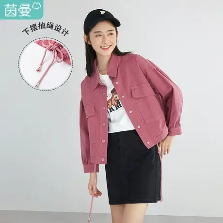 茵曼宽松女2023春季新款潮翻领口袋休闲简约百搭落肩棉氨短款外套图片