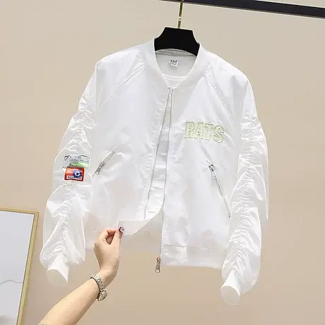 韩国2023春季新款时尚休闲字母刺绣长袖短款拉链棒球服开衫外套女商品大图