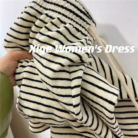 慵懒风肌理感条纹直筒休闲裤女早春23新款百搭显瘦高腰拖地阔腿裤图片