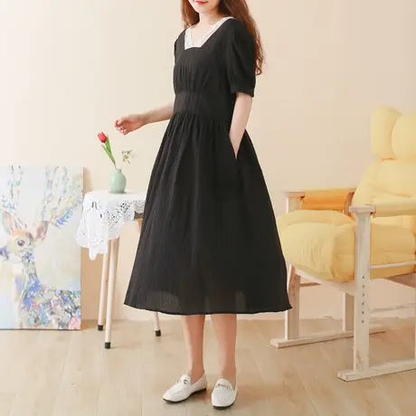 胖妹妹夏装法式优雅气质小女人裙 加大码2023新款花边拼接连衣裙商品大图