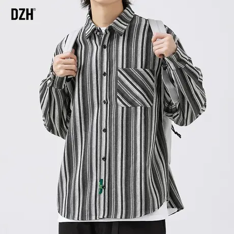 男士条纹衬衫男秋季高级感男装2023新款长袖衬衣外套宽松上衣百搭商品大图
