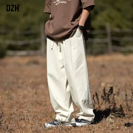 男士米白色工装裤子男纯棉阔腿裤潮牌直筒裤2023新款休闲长裤男款商品大图