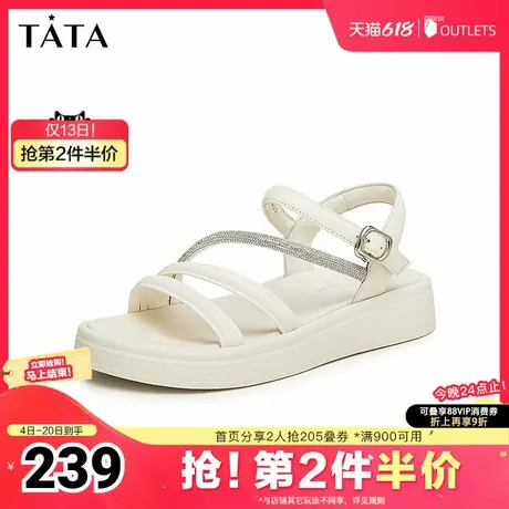 Tata他她绑带厚底凉鞋女一字带通勤休闲凉鞋2025夏季新款WNS04BL4图片