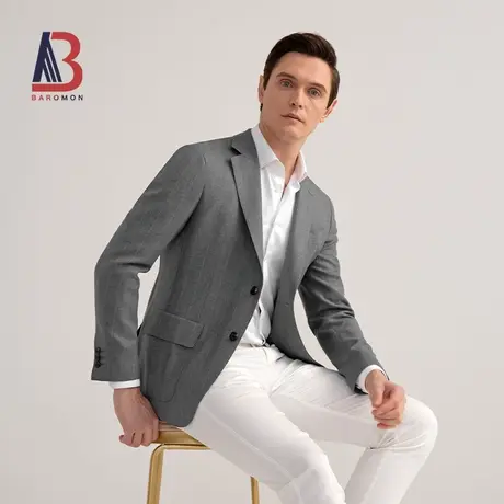 BAROMON/培罗蒙2023秋新款休闲单西条纹西装商务男士羊毛西服外套图片