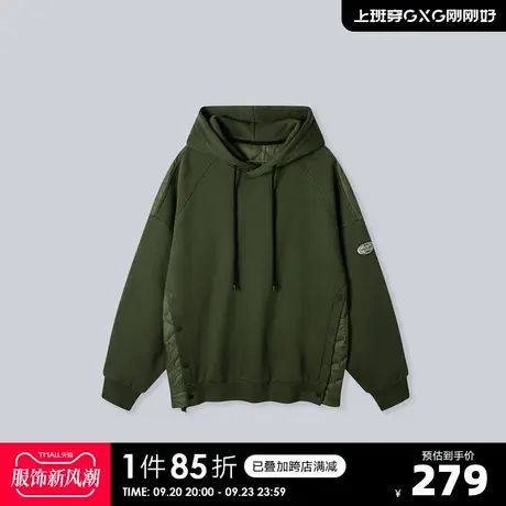 YATLAS亚锐男装2020冬季商场同款深绿色休闲连帽棉卫衣男潮图片