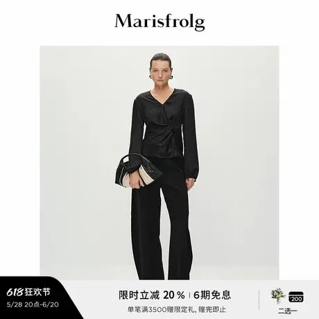 【精简衣橱】Marisfrolg玛丝菲尔2025春新款V领收腰醋酸黑色上衣图片