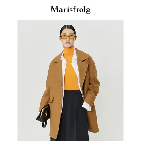 【宽肩西装大衣】玛丝菲尔冬季新款驼色宽松复古羊毛毛呢外套商品大图