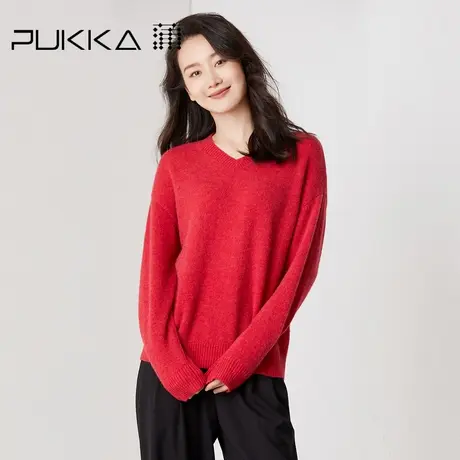 蒲PUKKA 毛衣女秋冬V领针织毛衫保暖上衣商场同款修身打底衫图片