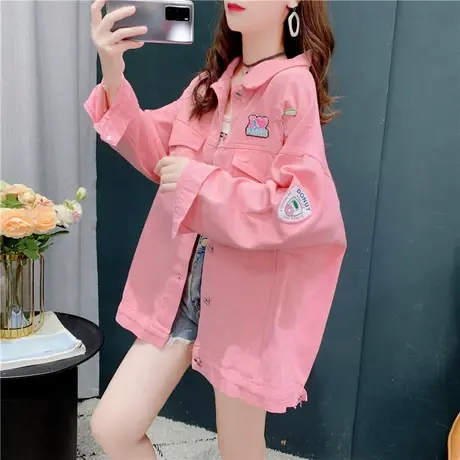 早秋糖果色牛仔外套女春秋2021新款韩版宽松休闲洋气百搭夹克上衣商品大图