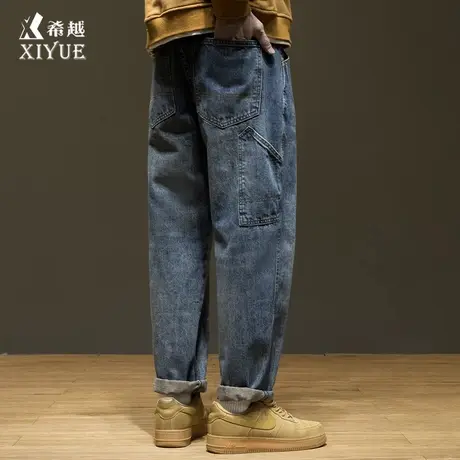 重磅优质棉洗水美式复古牛仔裤男夏季多口袋宽松大码直筒春秋裤子商品大图