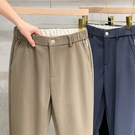 秋冬季毛呢裤男休闲裤修身直筒呢子小西裤加厚款男裤子垂坠感长裤商品大图