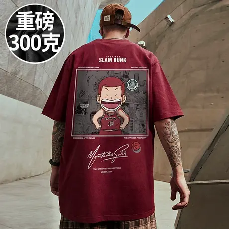 100%纯棉日系卡通重磅大码男装情侣宽松潮牌胖子短袖T恤夏季半袖商品大图