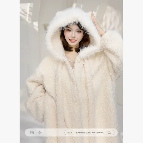 Bananagirl睡衣女冬季新品长款连帽睡袍大码加厚法兰绒保暖家居服商品大图