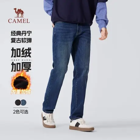 骆驼男装牛仔裤男士2025新款冬季修身加绒保暖弹力水洗休闲长裤子商品大图