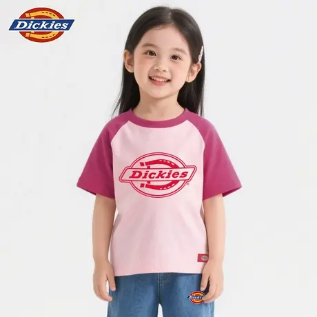 Dickies童装女童短袖t恤女孩2025新款撞色拼接体恤儿童潮牌半袖A商品大图