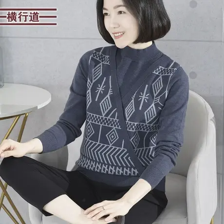 半高领撞色宽松毛衣长袖2023新冬装纯色大码小衫女上衣洋气针织衫图片