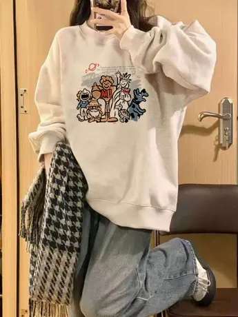 早秋圆领卫衣女hiphop街头情侣装大码宽松潮牌ins休闲风百搭上衣商品大图