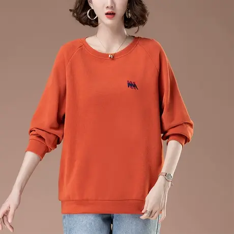 薄款卫衣女春秋季宽松加肥加大码女装中年胖妈妈休闲刺绣显瘦上衣图片