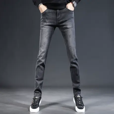 秋季牛仔裤男2023新款灰色潮牌修身小脚男士高端春秋款弹力裤子男商品大图