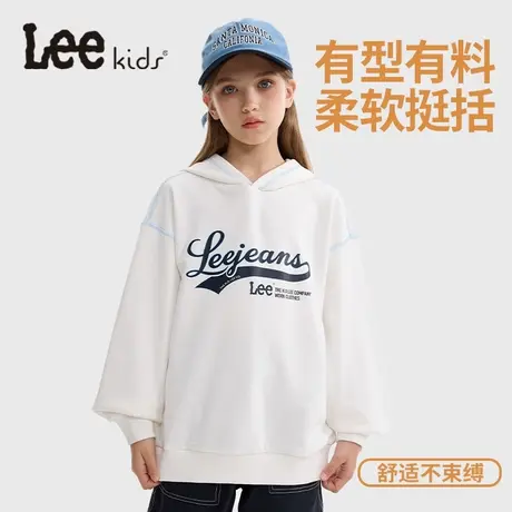 Lee童装女童连帽卫衣春秋款中大童秋季白色字母长袖儿童休闲衣服商品大图