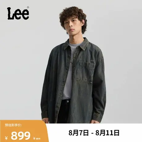 Lee商场同款25秋冬新品宽松版翻领复古深蓝色男长袖牛仔衬衫潮流商品大图
