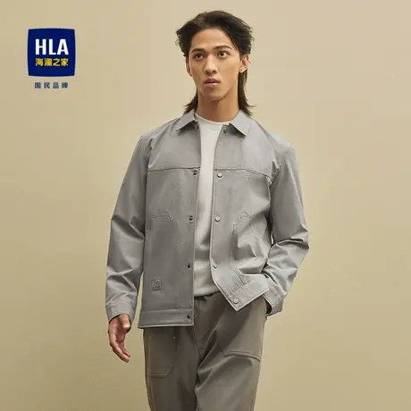 HLA/海澜之家国民翻领夹克25秋新款花纹工装风按扣潮流休闲外套男图片
