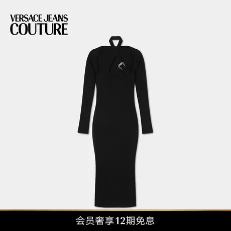 【新品】VERSACE JEANS COUTURE 女士Baroque搭扣镂空中长连衣裙商品大图