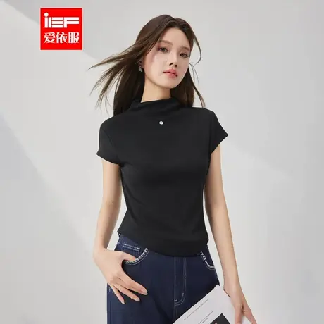 IEF/爱依服T恤2025夏季新款韩版简约纯色通勤百搭半高领设计上衣图片