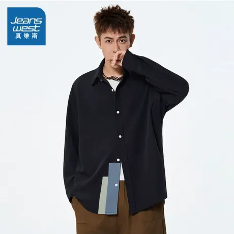 LE真维斯男女同款长袖衬衫 2025秋季新品 经典设计感宽松衬衣男商品大图
