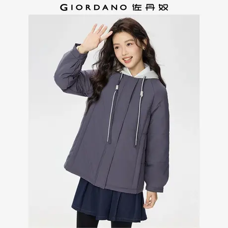 佐丹奴棉衣外套女秋冬新款夹棉假两件拼接连帽棉服夹克女05375719商品大图
