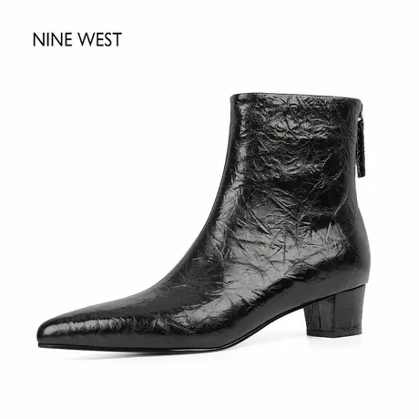 奥莱专供Nine West/玖熙法式复古尖头时装靴冬粗跟短靴气质靴子女商品大图