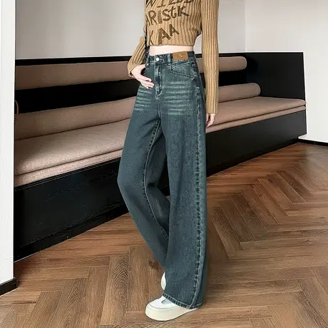 唐狮秋冬季女直筒牛仔长裤宽松阔腿直筒裤百搭高级感休闲女裤tuTA图片