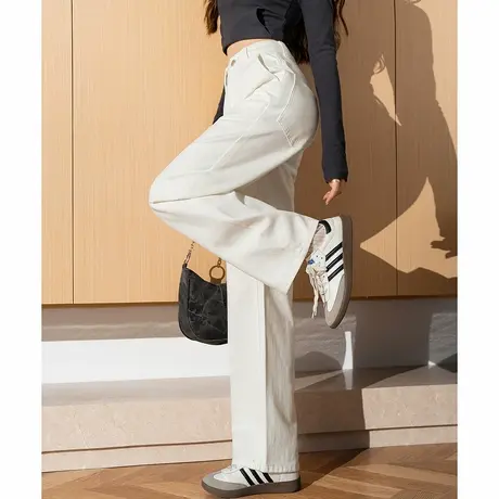 唐狮春夏季新款女休闲裤百搭流行白色直筒显瘦宽松阔腿长裤TD图片