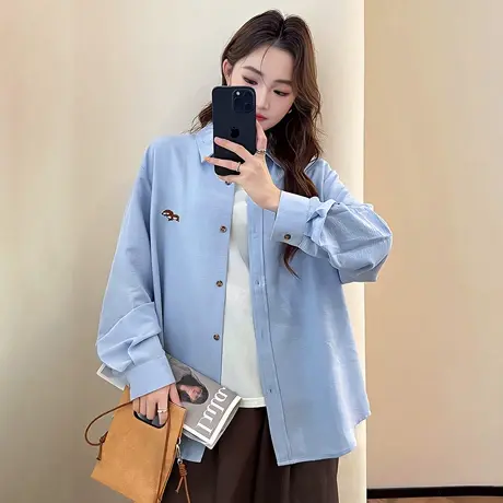 唐狮秋季衬衫女新款长袖纯色可爱日常百搭时尚上新女装宽松上衣tu商品大图