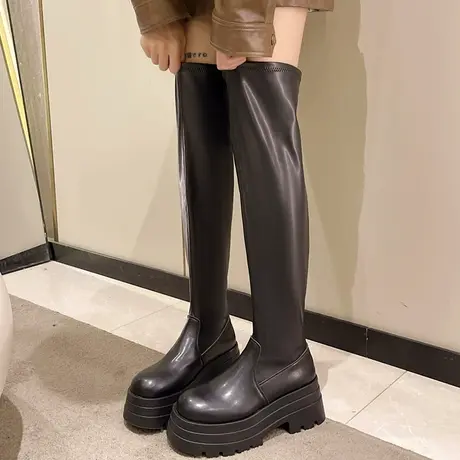 欧洲站靴子2023新款欧货厚底高筒靴小个子弹力长筒靴不过膝瘦瘦靴图片