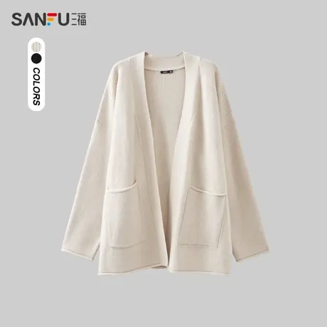 三福2023冬男士简约纯色廓形开衫毛衣 时尚休闲宽松外套477154商品大图