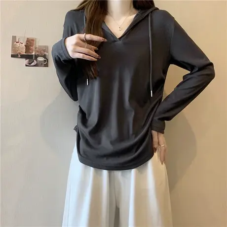 德绒连帽打底衫女秋冬内搭加绒加厚保暖长袖T恤修身显瘦褶皱上衣图片