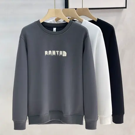 男士美式休闲圆领重磅卫衣男春秋冬季牌休闲男装丝光简约T恤上衣商品大图