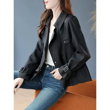 宝诗黎双排扣短款风衣女夹克上衣2023秋季新款气质英伦风纯色外套商品大图