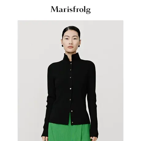 【商场同款】玛丝菲尔毛衣女秋季新款黑色polo领时尚针织开衫商品大图