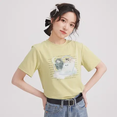 尔给宽松小个子正肩短袖潮牌t恤女夏季2023新款韩版港味chic上衣图片